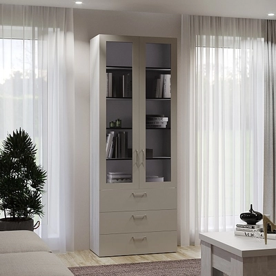 Шкаф книжный с тремя ящиками со стеклом LG213S с подсветкой