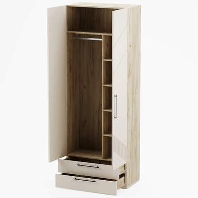 Шкаф 2 дверный с ящиками, фрезерованные фасады в эмали LE211.44