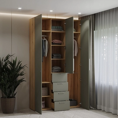 Шкаф трехдверный с ящиками узкий L203.44