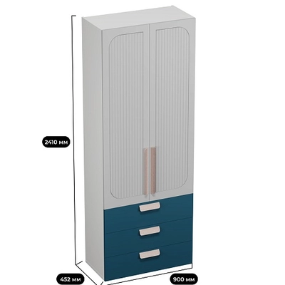 Шкаф книжный/для одежды с тремя ящиками, фрезерованные фасады в эмали LE213