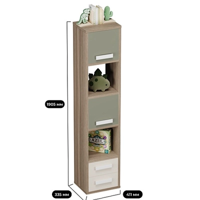 Cтеллаж сквозной книжный на 5 ниш с фасадами и ящиками E805