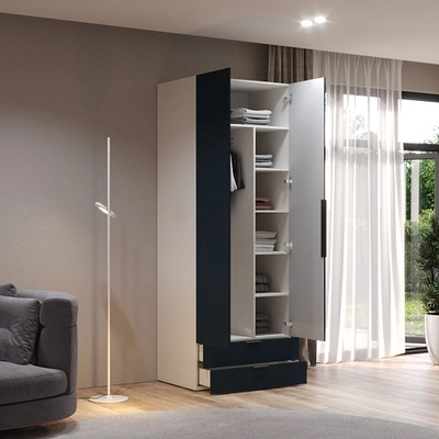 Шкаф 2 дверный с ящиками, фрезерованные фасады в эмали LE211.60