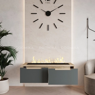 Тумба ТВ навесная с электрокамином, фасады в эмали LE548.451