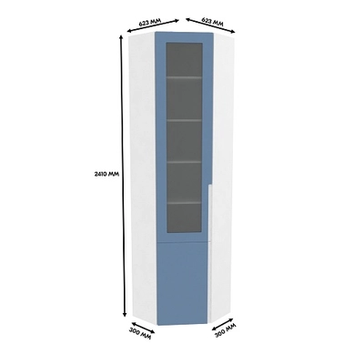 Шкаф угловой книжный со стеклом, фасады в эмали LE247