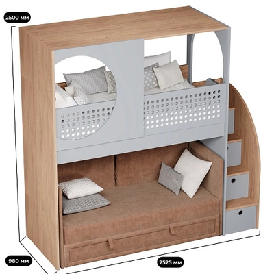 Кровать-чердак A914 с диваном Bergamo, 90x200 L/R