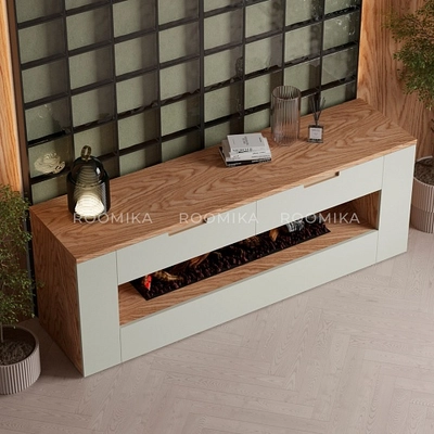 Тумба ТВ навесная с электрокамином, фасады в эмали LE551.450