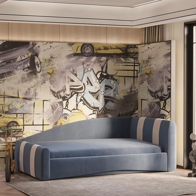 Кровать односпальная мягкая с ящиком для белья ТОКИО с полосками, 90x190