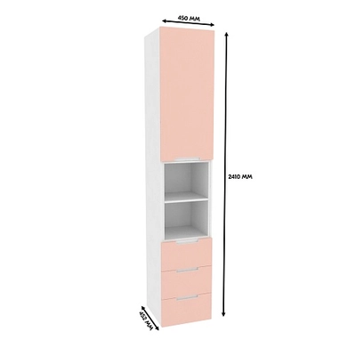 Шкаф однодверный с нишей и ящиками, фасады в эмали LE224