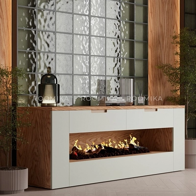 Тумба ТВ навесная с электрокамином, фасады в эмали LE551.450