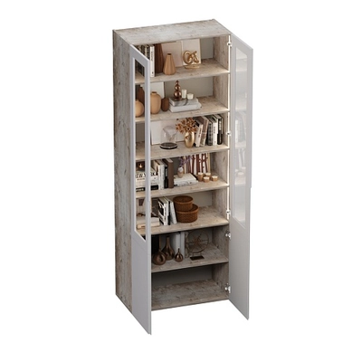 Шкаф книжный со стеклом, фасады в эмали с подсветкой LE214S