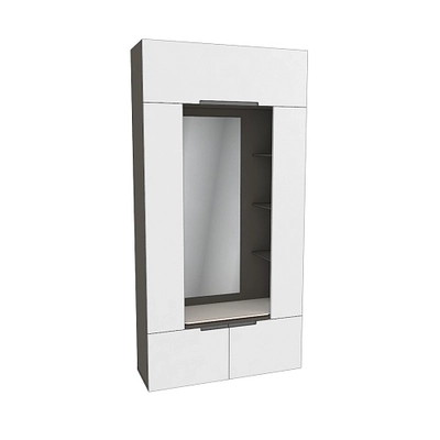 Секция с зеркалом и полками с подсветкой, фасады в эмали LE408