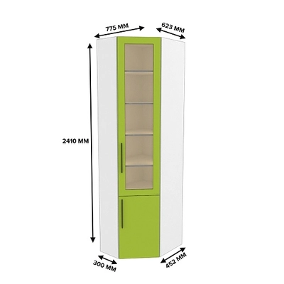 Шкаф угловой книжный со стеклом разносторонний с подсветкой L247.44 L/R