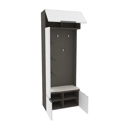 Секция с вешалкой и полками с подсветкой, фасады в эмали LE409 L/R