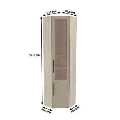 Шкаф угловой книжный со стеклом L247 с подсветкой