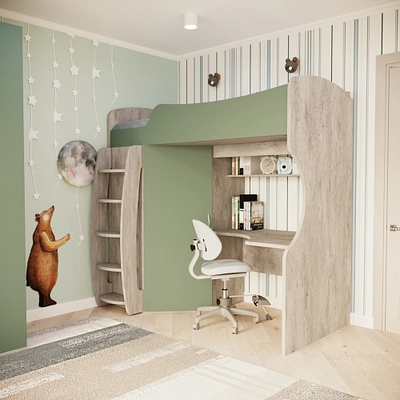 Кровать-чердак с рабочей зоной P906, 90x200