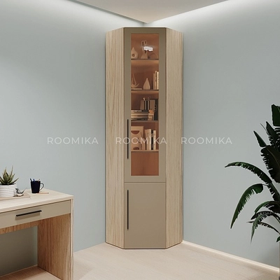 Шкаф угловой книжный со стеклом L247 с подсветкой