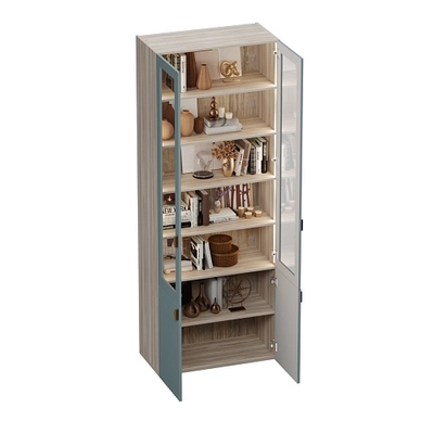 Шкаф книжный со стеклом, фрезерованные фасады в эмали с подсветкой LE214S