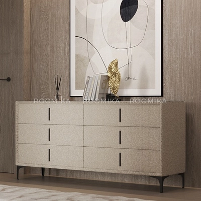 Комод мягкий, стекло прозрачное, ножки черные ГРЕЙС786