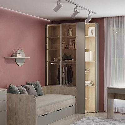 Шкаф двухдверный со стеклом в профиле с подсветкой LF212.4-90