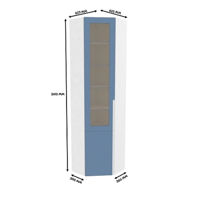 Шкаф угловой книжный со стеклом, фасады в эмали LE247 с подсветкой