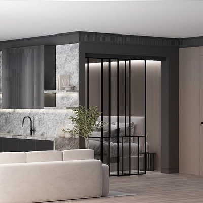 Раздвижная перегородка-купе, стекло Титан GRACE 17