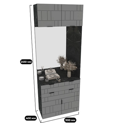 Тумба с зеркалом и комодными ящиками, фрезерованные фасады в эмали LE421 L/R