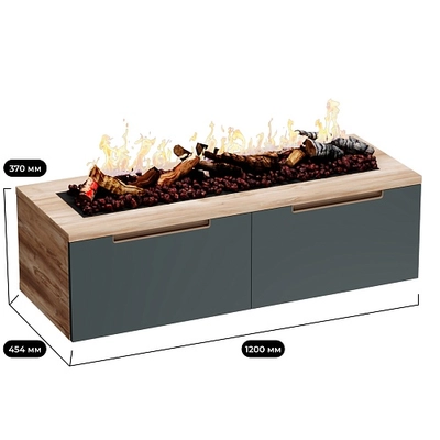 Тумба ТВ навесная с электрокамином, фасады в эмали LE548.451