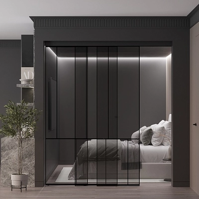 Раздвижная перегородка-купе, стекло Титан GRACE 17