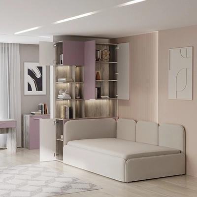 Шкаф двухдверный с фальш стенкой и нишей с подсветкой, фасады в эмали LE212.3