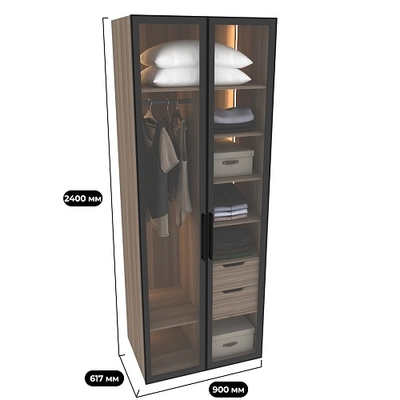 Шкаф для спальни с полками и штангой с подсветкой R210.60-4