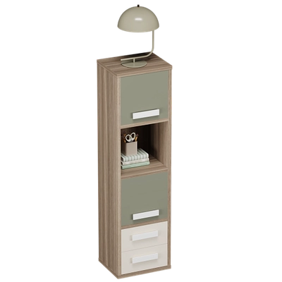 Cтеллаж сквозной книжный на 4 ниши с фасадами и ящиками E804