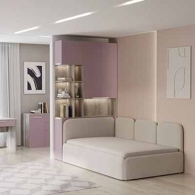 Шкаф двухдверный с фальш стенкой и нишей с подсветкой, фасады в эмали LE212.3