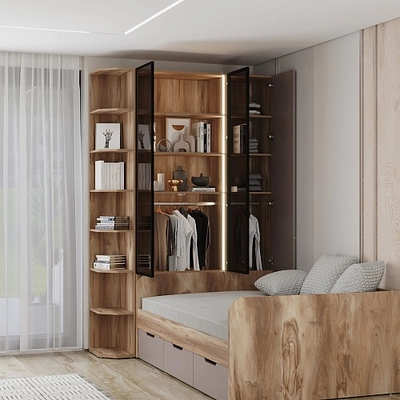 Шкаф трехдверный со стеклом в профиле с подсветкой LF212.4-120 L/R