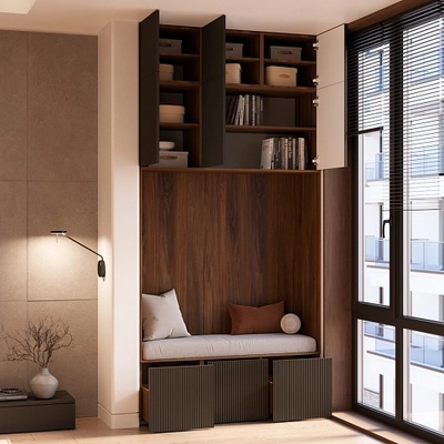 Балкон с удобной мягкой нишей и шкафом в эмали №132