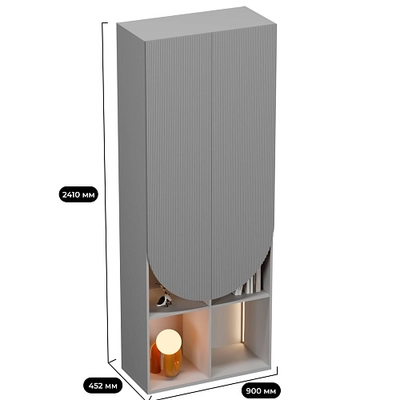 Шкаф для одежды с открытой нишей с подсветкой,фрезерованные фасады в эмали LЕ254.44