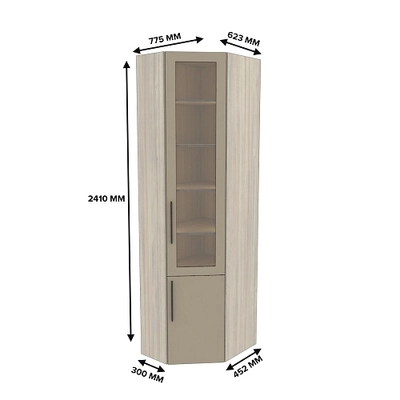Шкаф угловой книжный со стеклом разносторонний с подсветкой L247.44 L/R