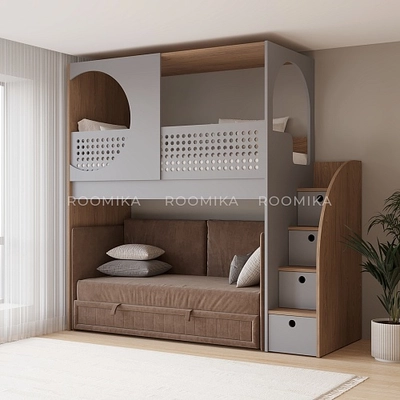 Кровать-чердак A914 с диваном Bergamo, 90x200 L/R