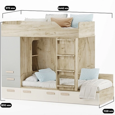 Кровать двухъярусная L906, 90x190 L/R