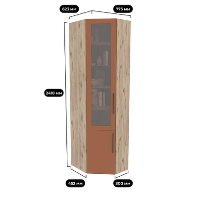 Шкаф угловой книжный со стеклом разносторонний с подсветкой L247.44 L/R