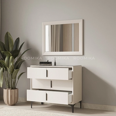 Комод мягкий, стекло прозрачное, ножки черные ГРЕЙС793