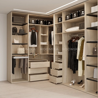 Шкаф с полками стекло, алюминиевый профиль, выдвижная брючница M602.60-1