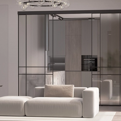 Сатинированная перегородка для спальни, стекло прозрачное и Сатинато GRACE 8