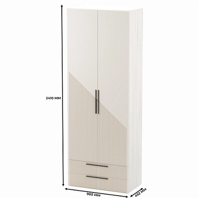 Шкаф 2 дверный с ящиками, фрезерованные фасады в эмали LE211.44