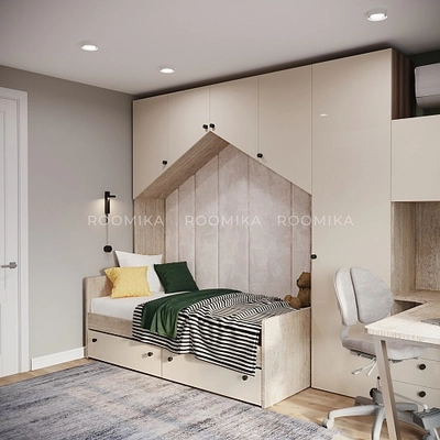 Лацио детская с антресолью-домик и мягкой панелью 23