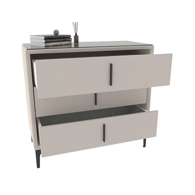 Комод мягкий, стекло прозрачное, ножки черные ГРЕЙС793