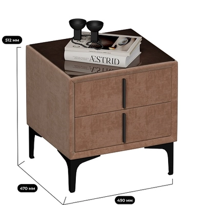 Тумба прикроватная мягкая, стекло прозрачное, ножки черные ГРЕЙС752