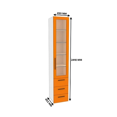 Шкаф книжный с ящиками со стеклом L223S с подсветкой