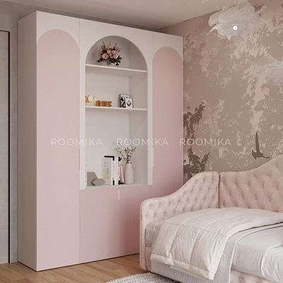 Шкаф однодверный со полками узкий, фрезерованные фасады в эмали LE220.44-4