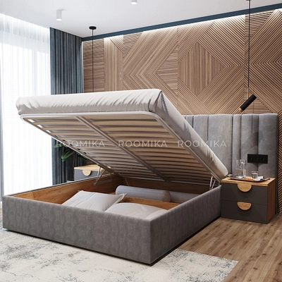 Кровать двуспальная мягкая ХИЛТОН с подъемным механизмом и мягкими панелями, 160x200