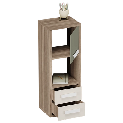 Cтеллаж сквозной книжный на 3 ниши с фасадом и ящиками E803